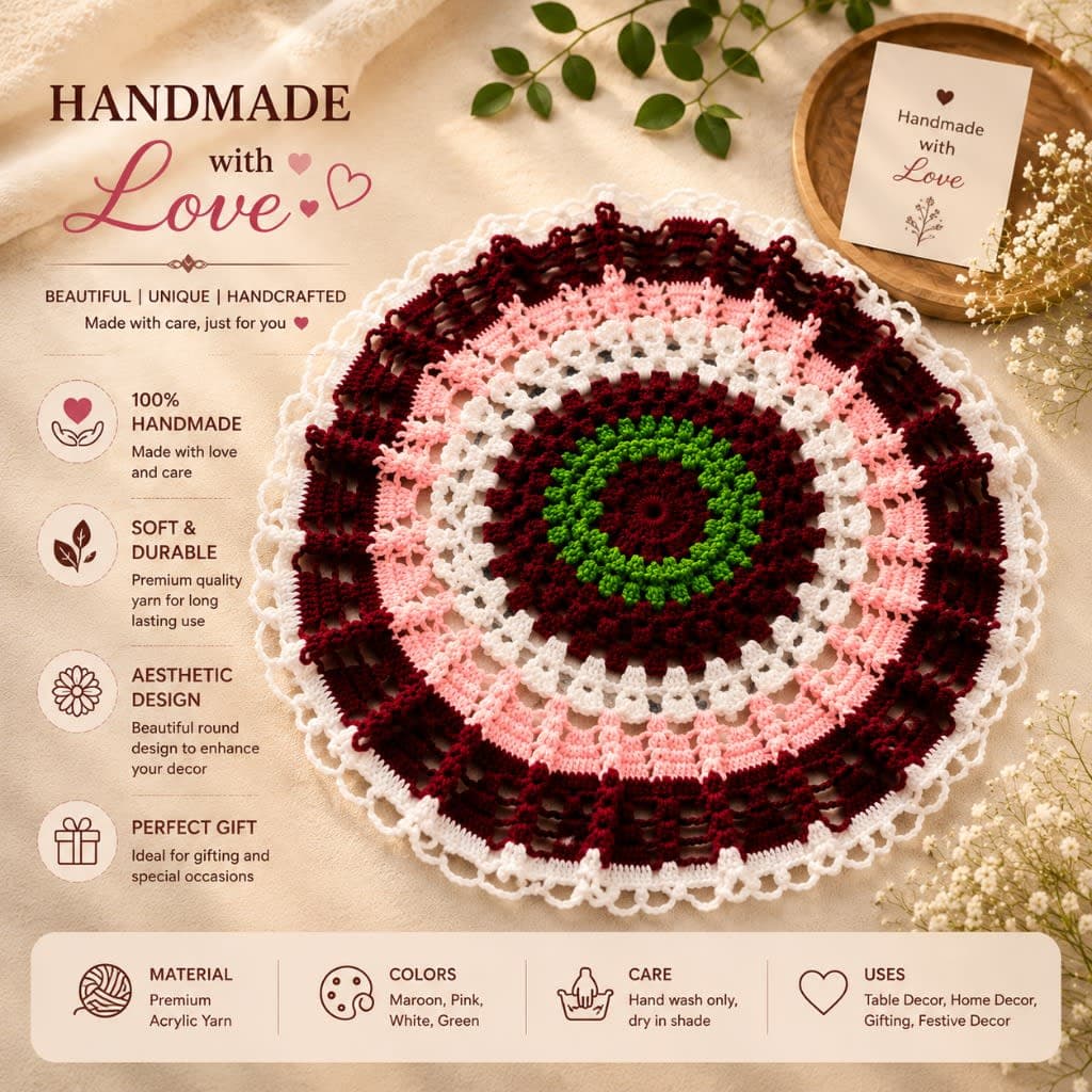 Handmade Crochet Table Mat, puja cover — photo 2