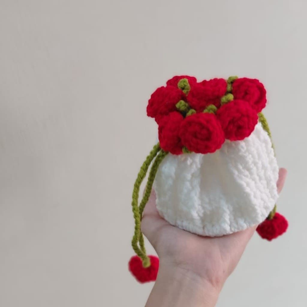 Handmade Crochet Rose Drawstring mini potli bag — photo 2