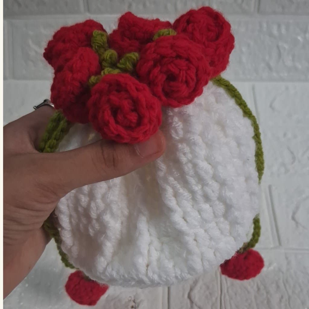 Handmade Crochet Rose Drawstring mini potli bag — photo 3