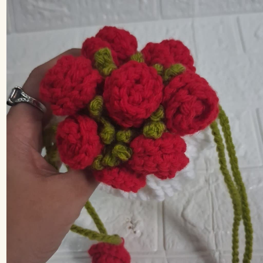 Handmade Crochet Rose Drawstring mini potli bag — photo 6