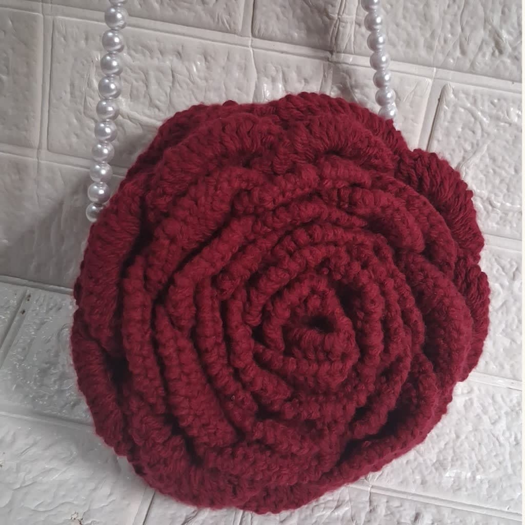 Handmade 3d rose bag with pearl handel front side rose only