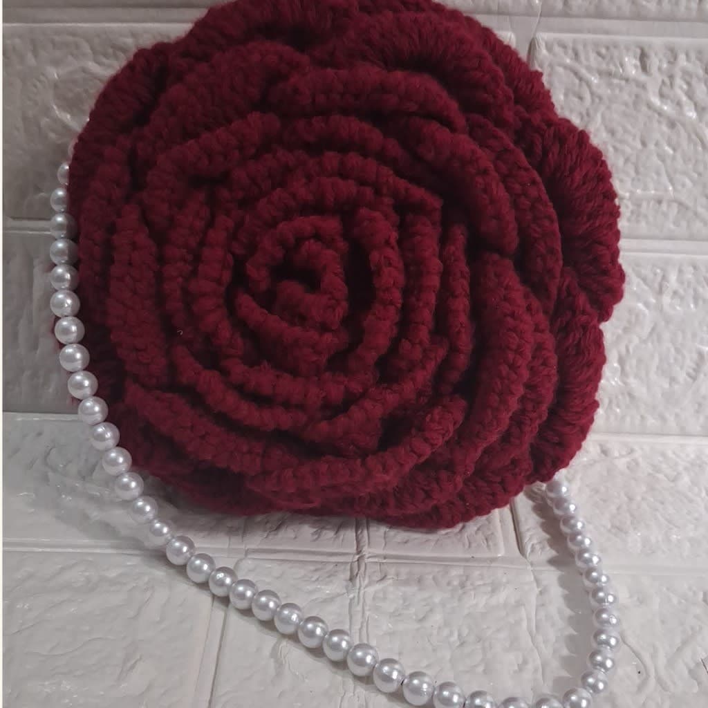 Handmade 3d rose bag with pearl handel front side rose only — photo 2
