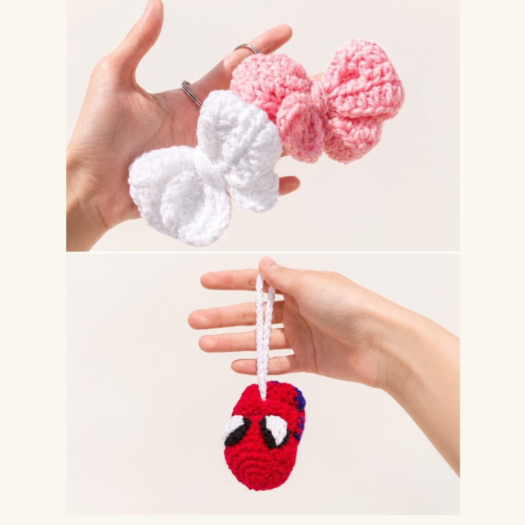 Handmade Crochet combo of 3 bow/spiderman keychain