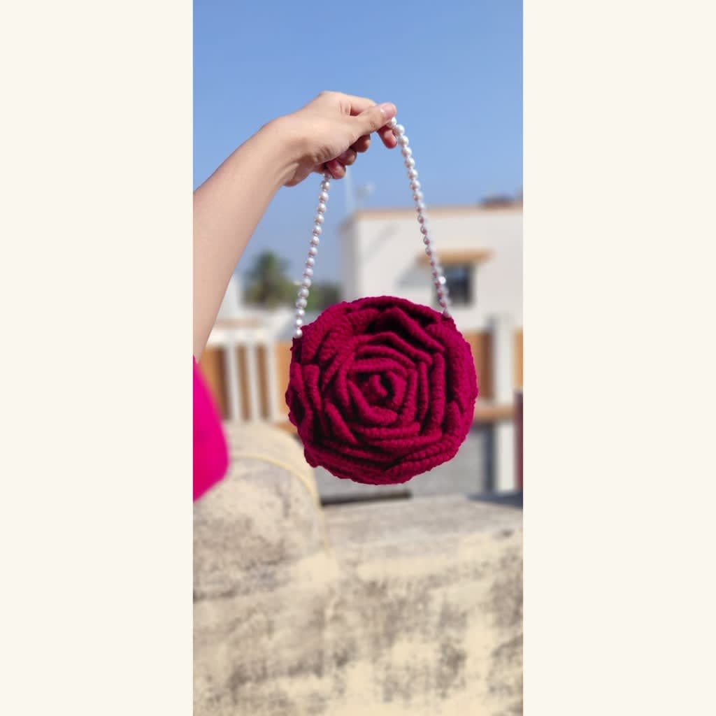 Handmade Rose bag crochet both side 3d rose